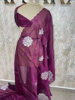 Wine Organza Aplique Embroidery Saree 29