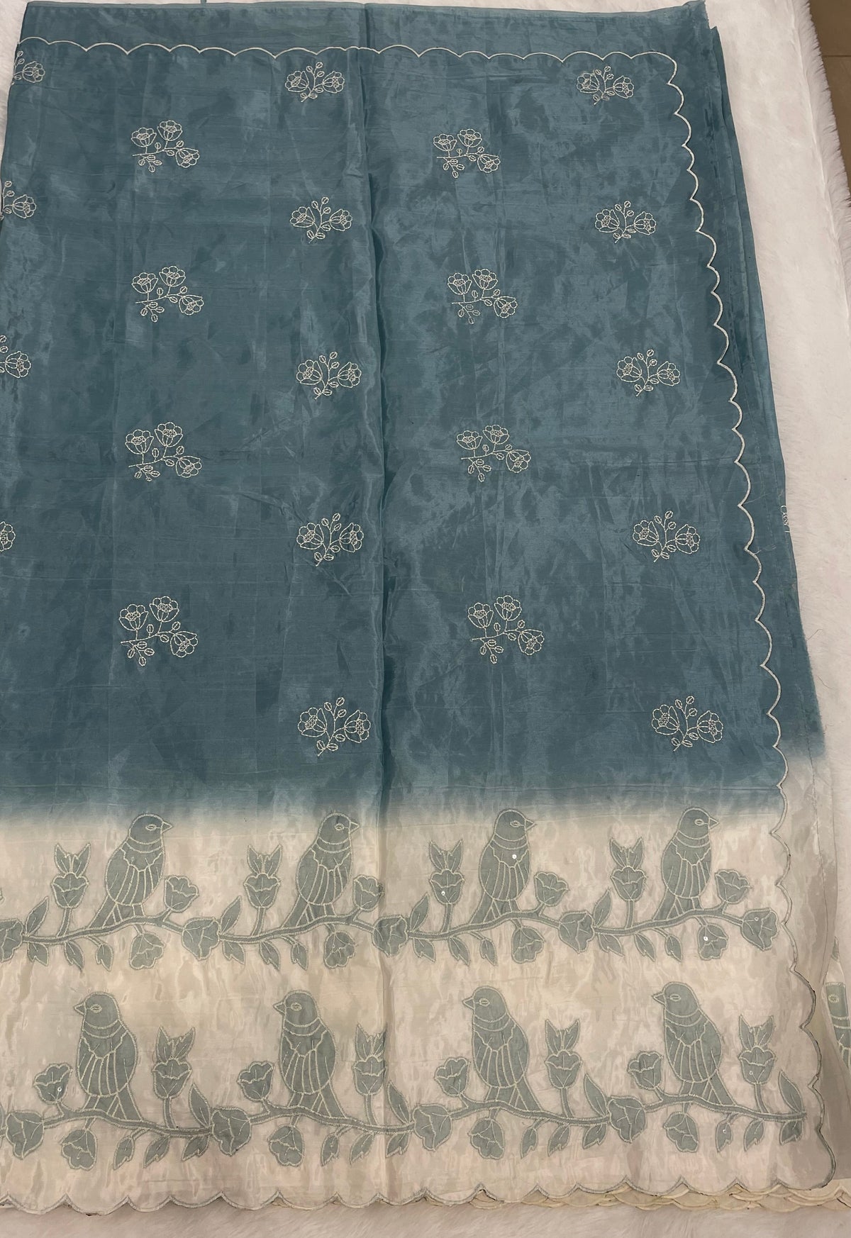 Blue n White Dual Shade Chanderi Silk Saree 13