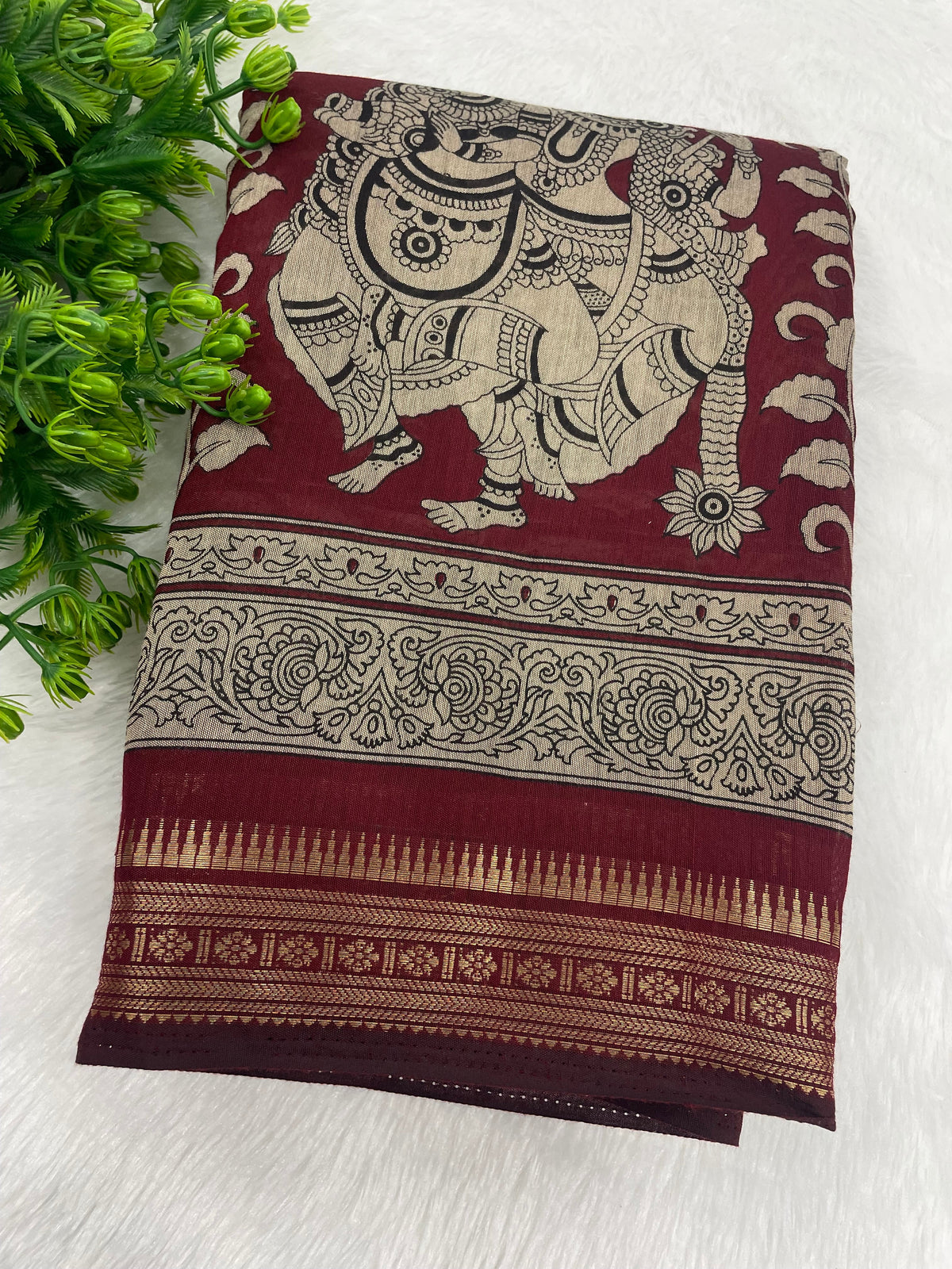 Maroon n Black Pure Mangalgiri Cotton Silk Saree 13