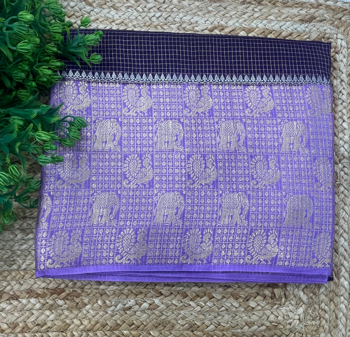 Purple n Lilac Checks Cotton Silk Saree 13