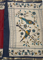 Maroon n Navy Blue Mangalgiri Cotton Silk Saree 13