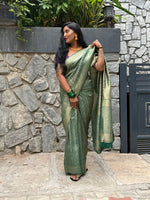 Bottle Green Meenakari Khadi Georgette Saree 26