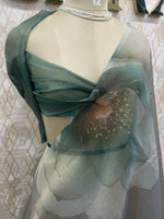 Green Tissue Floral Print Saree 35