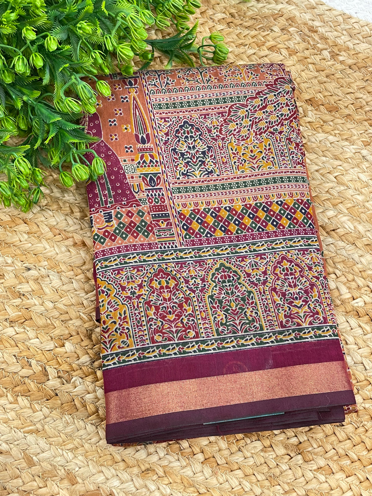 Maroon Position Print Mangalgiri Cotton Silk Saree 13