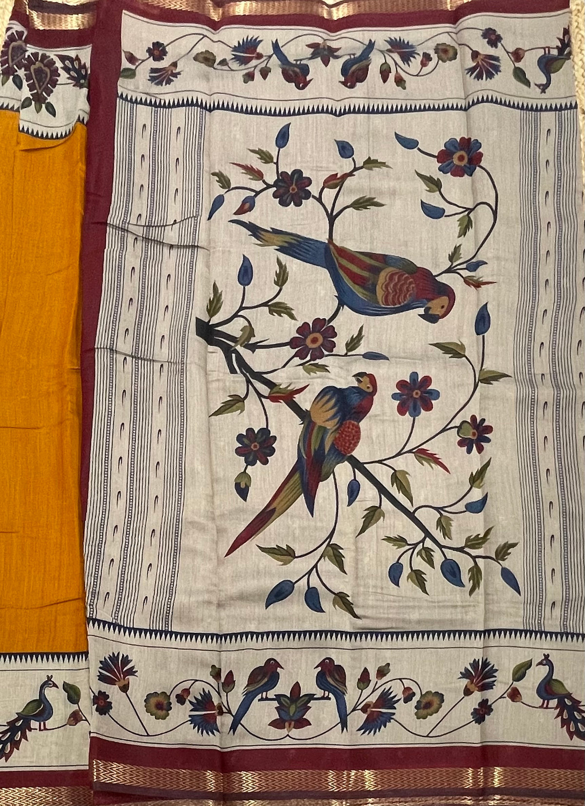Yellow n Maroon Mangalgiri Cotton Silk Saree 13