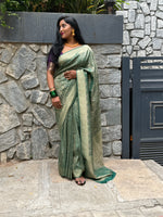 Bottle Green Meenakari Khadi Georgette Saree 26