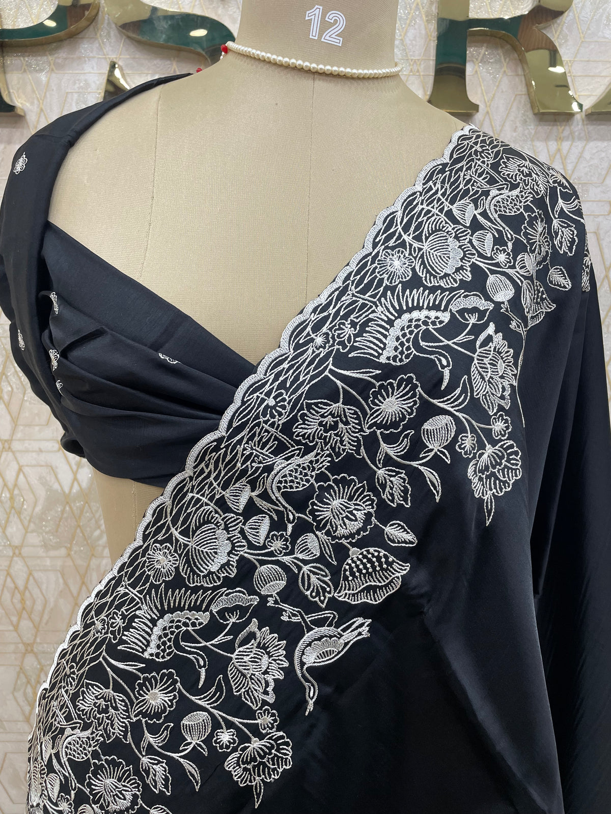 Black Soft Tussur Embroidery Saree 21