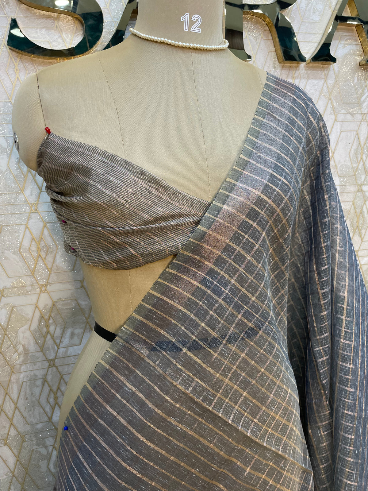 Grey Cotton Tussur Petite Point Embroidery Saree 209