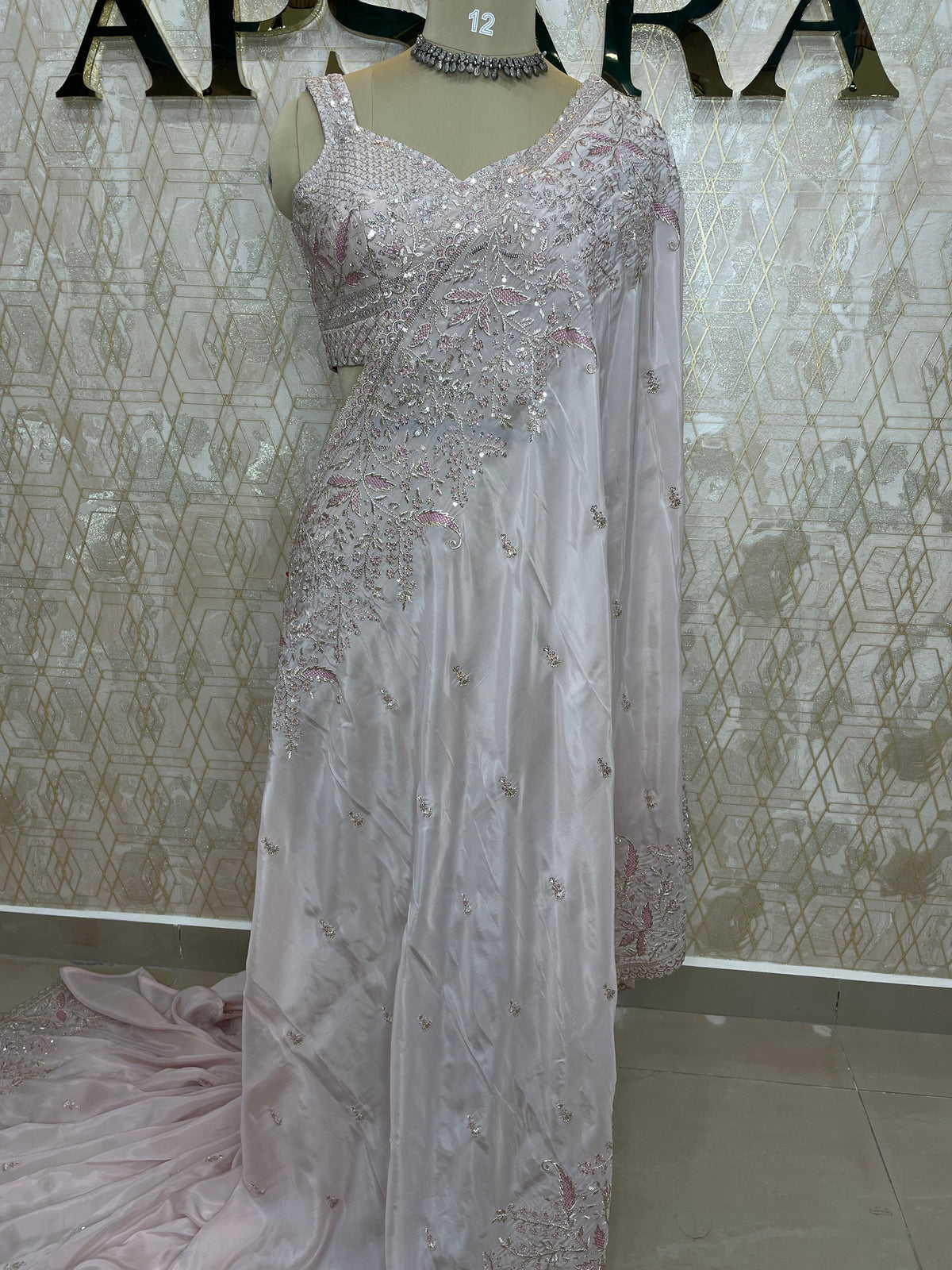 Cream Handwork Stitched Blouse Designer Party Saree 55