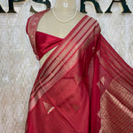 Red Crepe Kota checks saree 309