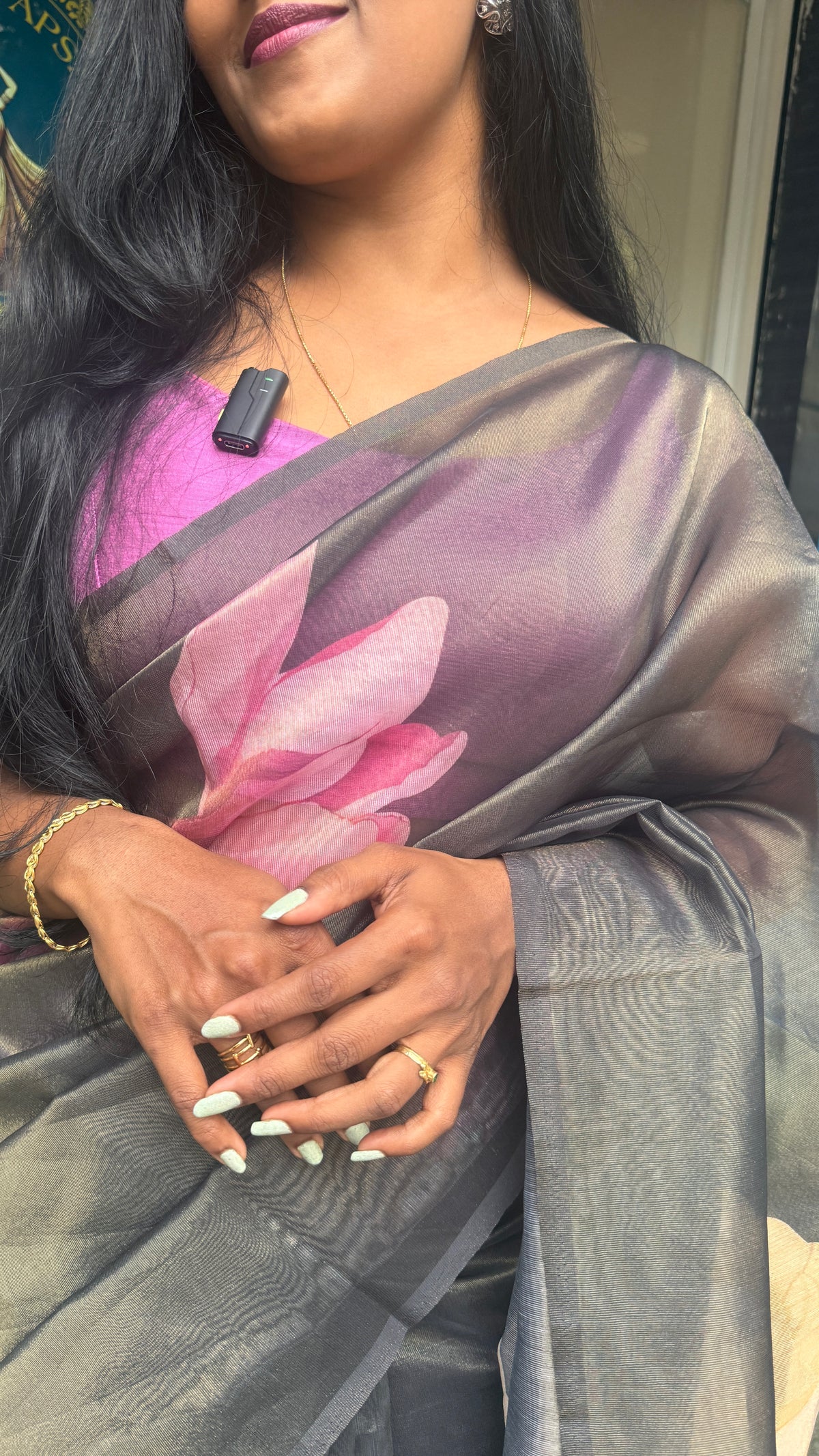 Black Tissue Floral Print Saree 35