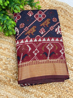 Navy Blue n Maroon Patola Mangalgiri Cotton Silk Saree 13