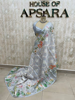Grey Soft Tussur Aari Work Saree 38