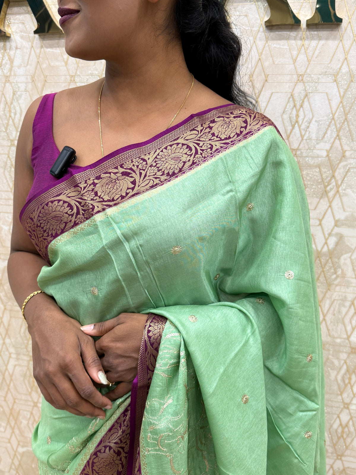 Green n Purple Tussur Crepe Sequence Work Saree 21
