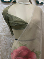 Green n Pink Tissue Floral Print Saree 35