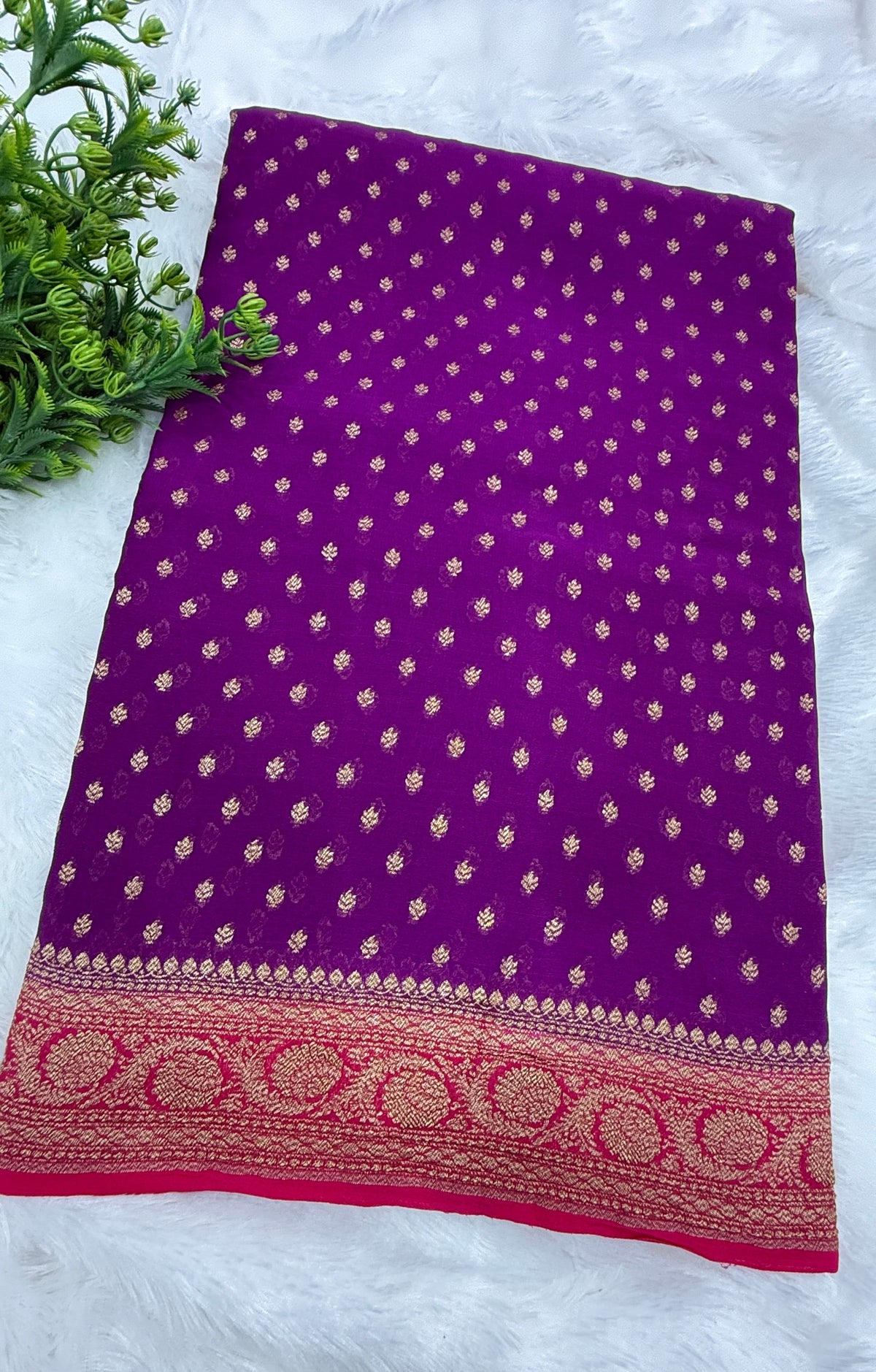 Purple n pink Pure Khadi Georgette Saree 04