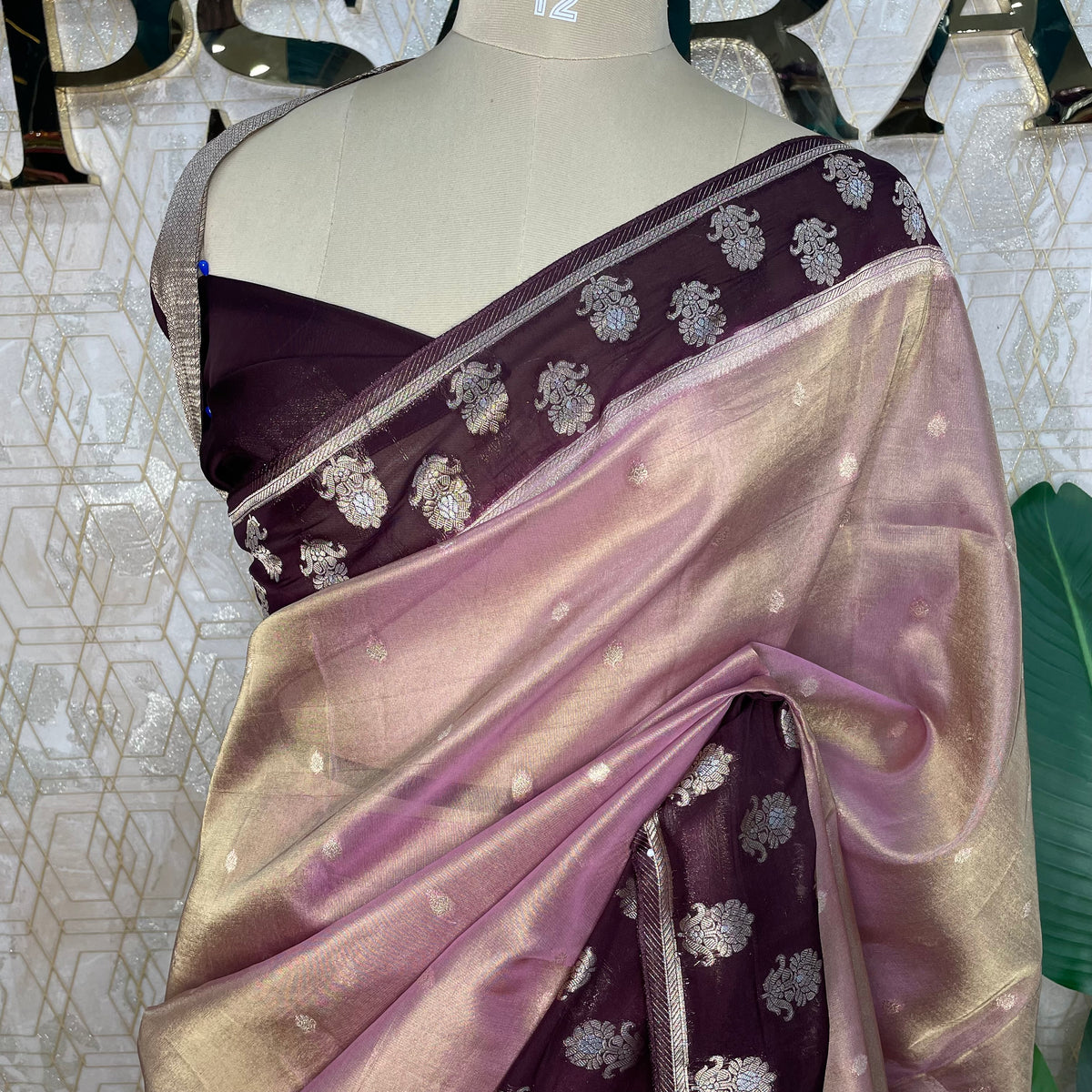Pink n Maroon Banarasi Soft Tissue Saree 313