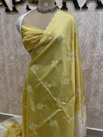Yellow n White Dual Shade Chanderi Silk Saree 13