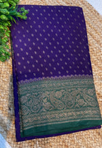 Purple n Green Banarasi Crepe Saree