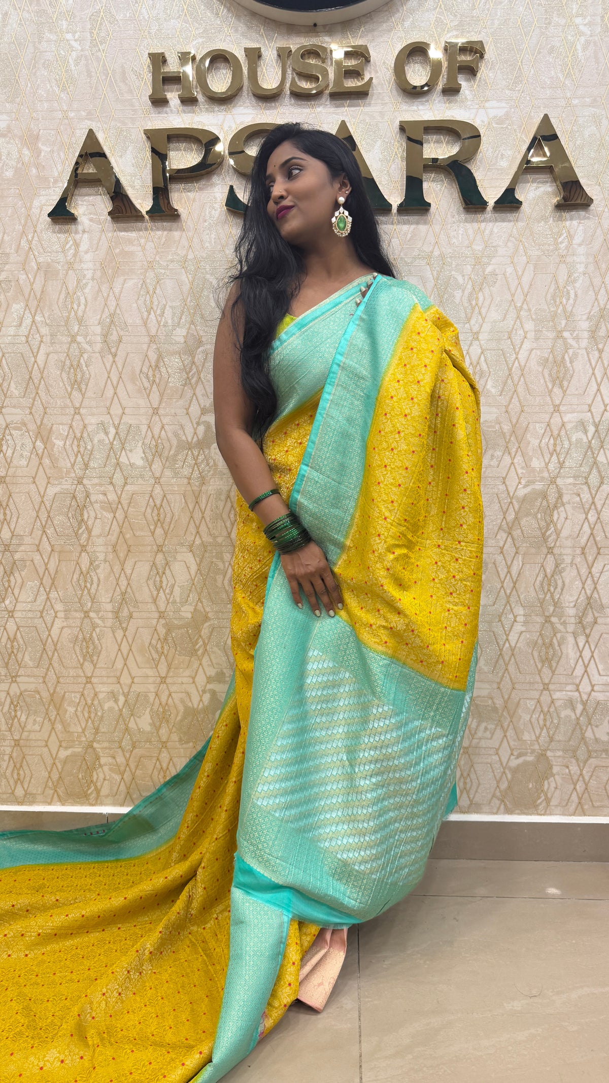 Yellow Meenakari Khadi Georgette Saree 26