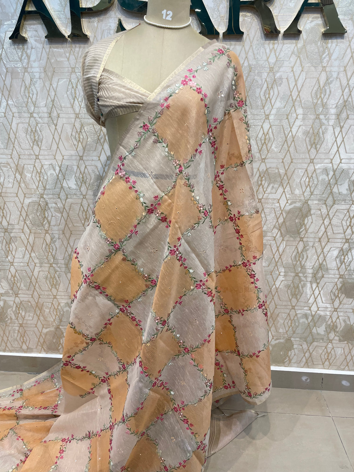 Orange Soft Tissue Embroidery Saree 64
