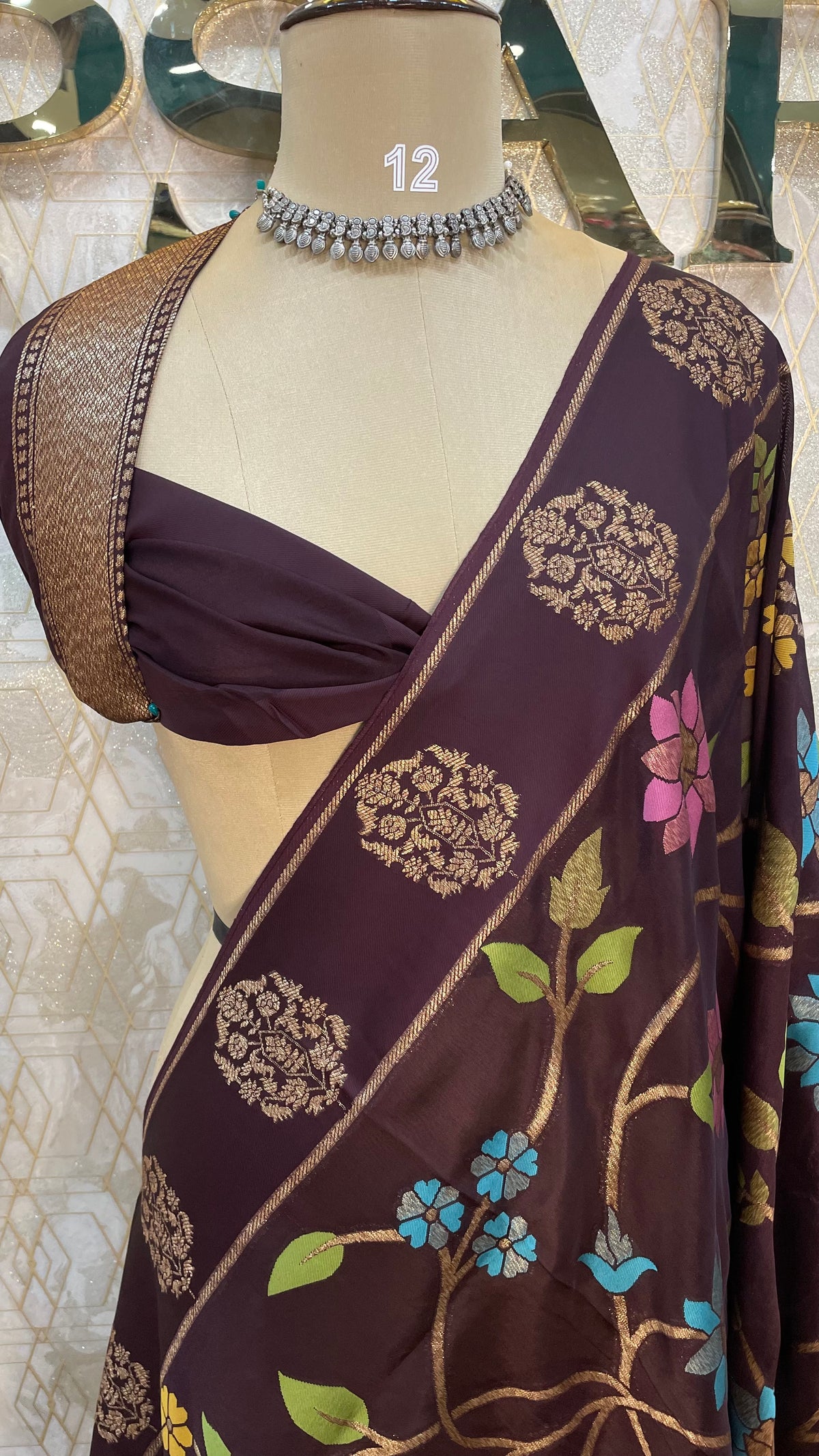 Dark Brown Soft Tussur Floral Saree 63