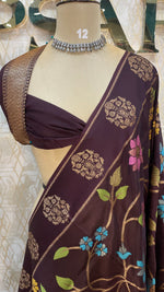 Dark Brown Soft Tussur Floral Saree 63