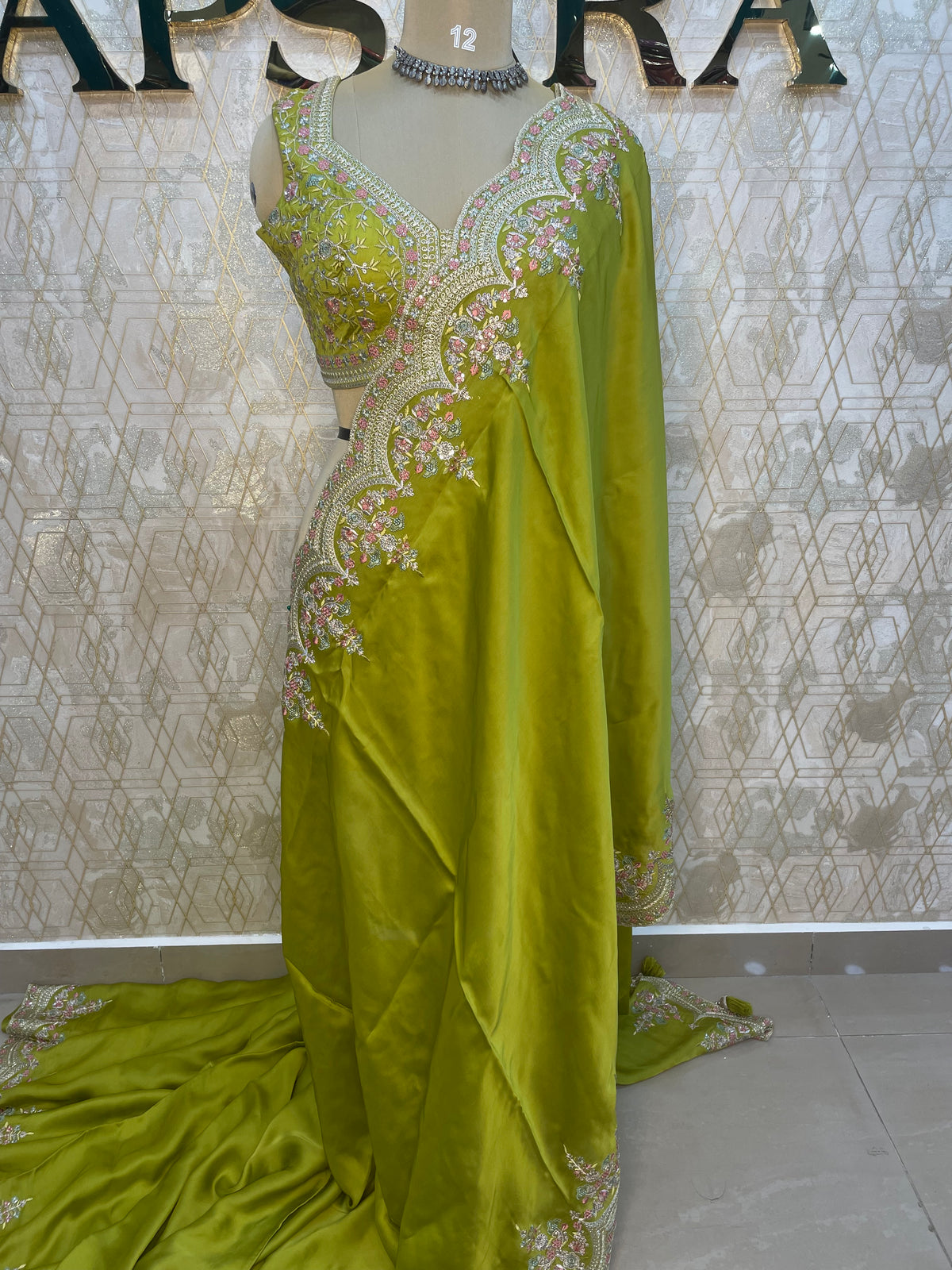 Green Handwork Stitched Blouse Designer Party Saree 55