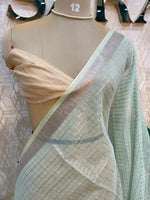 Sea Green Cotton Tussur Petite Point Embroidery Saree 209