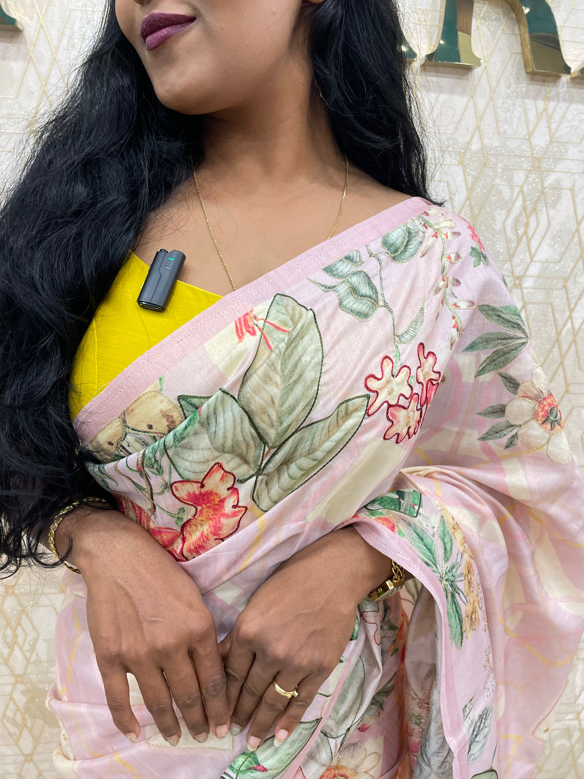 Baby Pink Soft Tussur Aari Work Saree 38