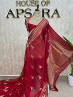 Red Crepe Kota checks saree 309