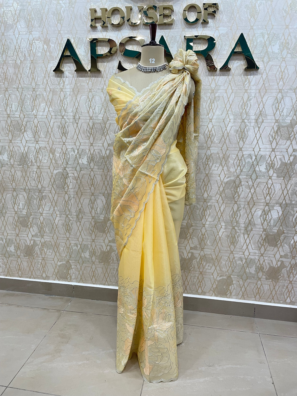Yellow Tissue Floral Embroidery Saree 29