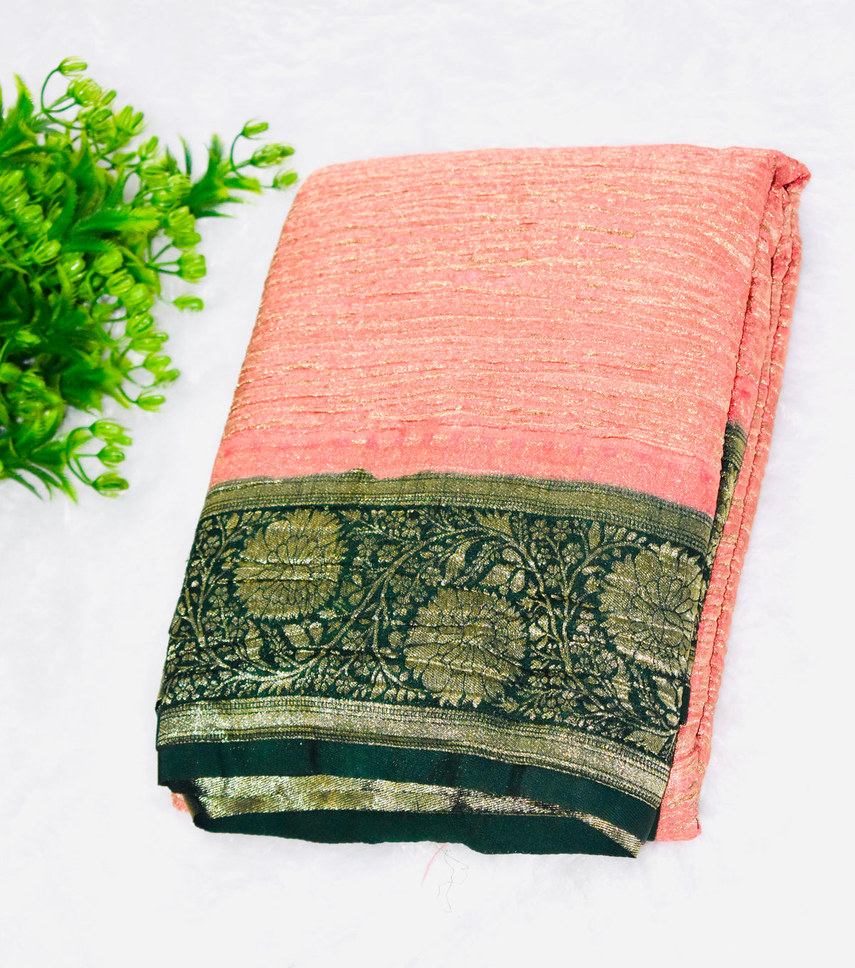 Pink and Green Crush Tissue Saree