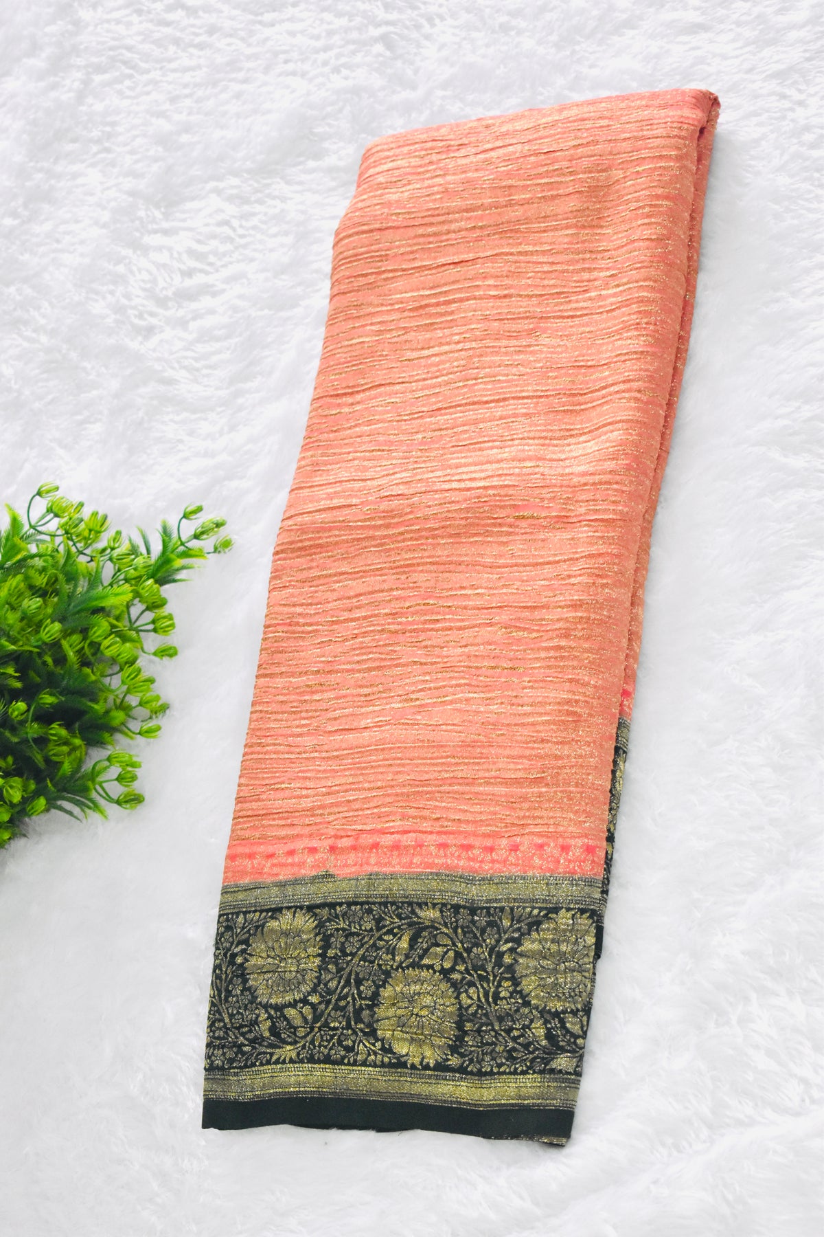 Pink and Green Crush Tissue Saree