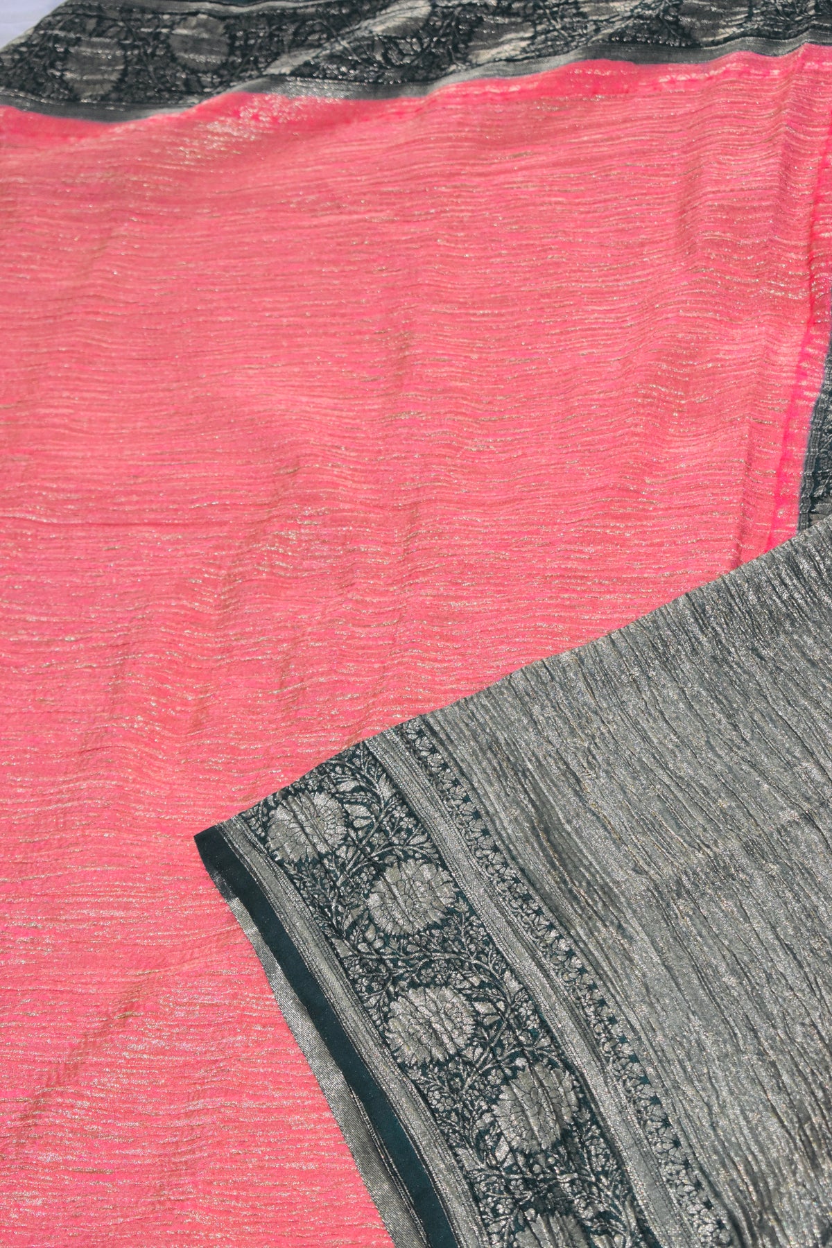 Pink and Green Crush Tissue Saree