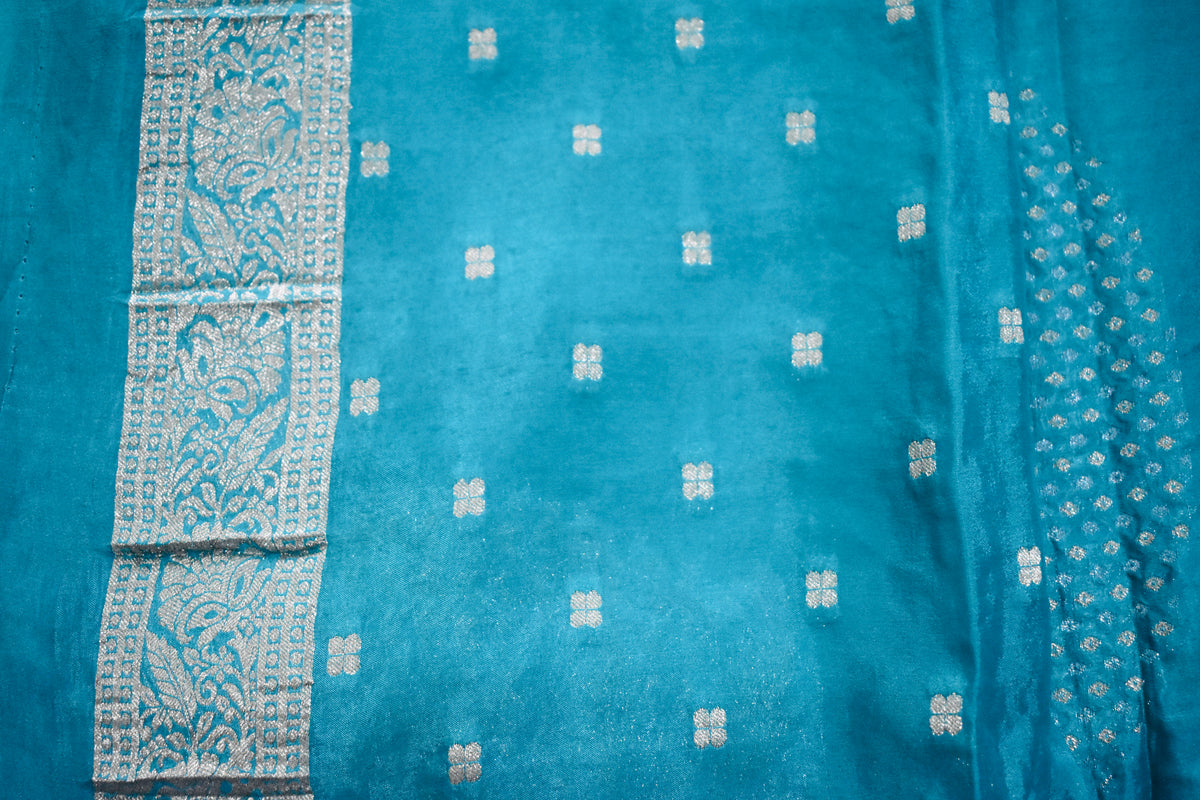 Sky Blue Chinnon Crepe Flamingo Saree