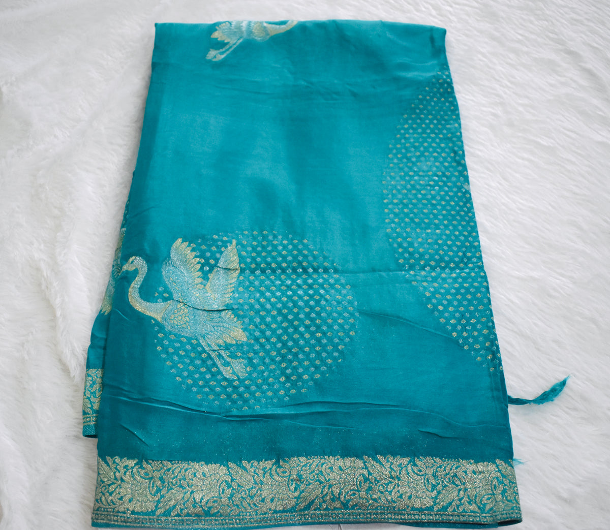Sky Blue Chinnon Crepe Flamingo Saree