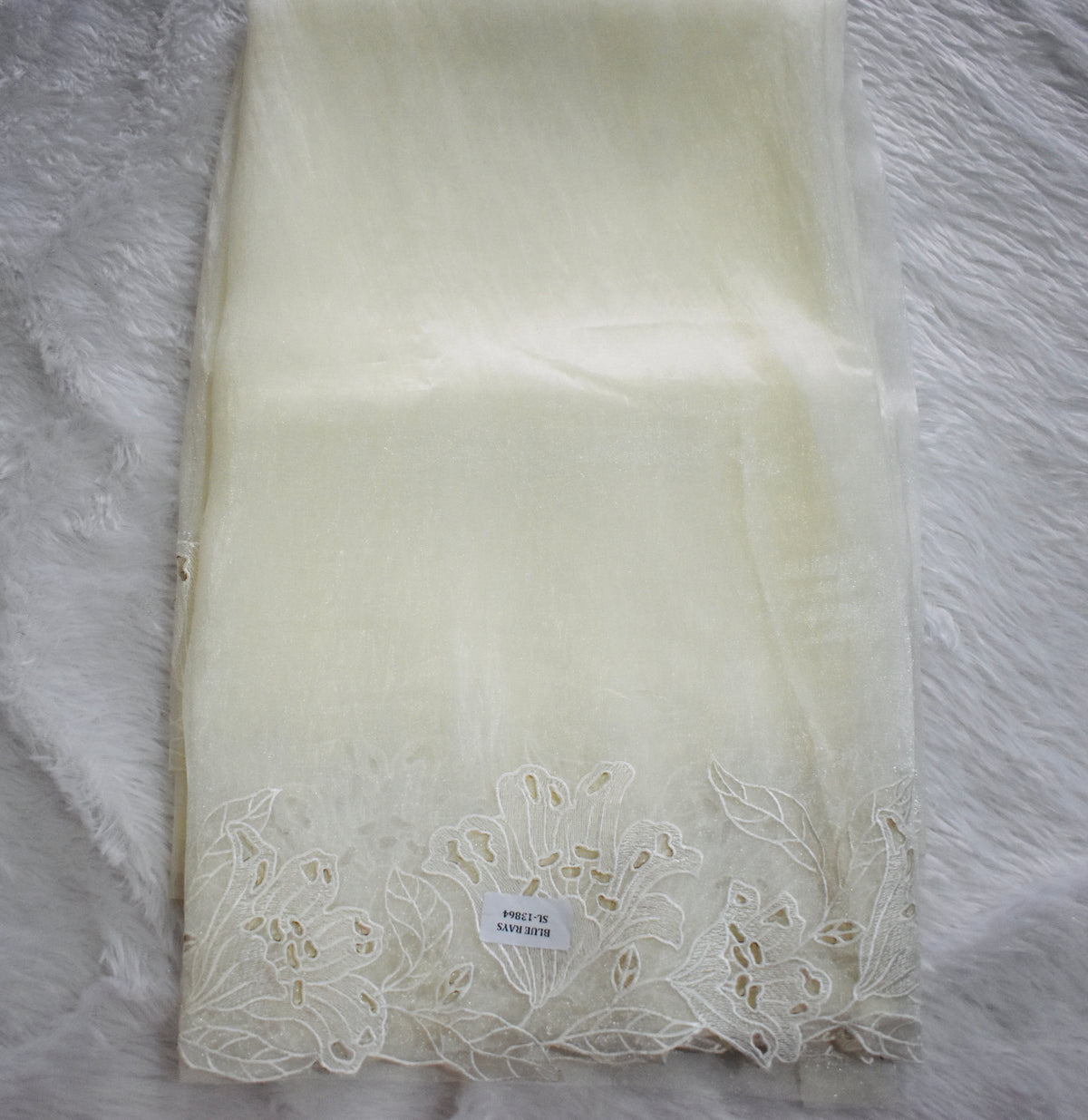 Creamish white Embrodiary Organza Saree