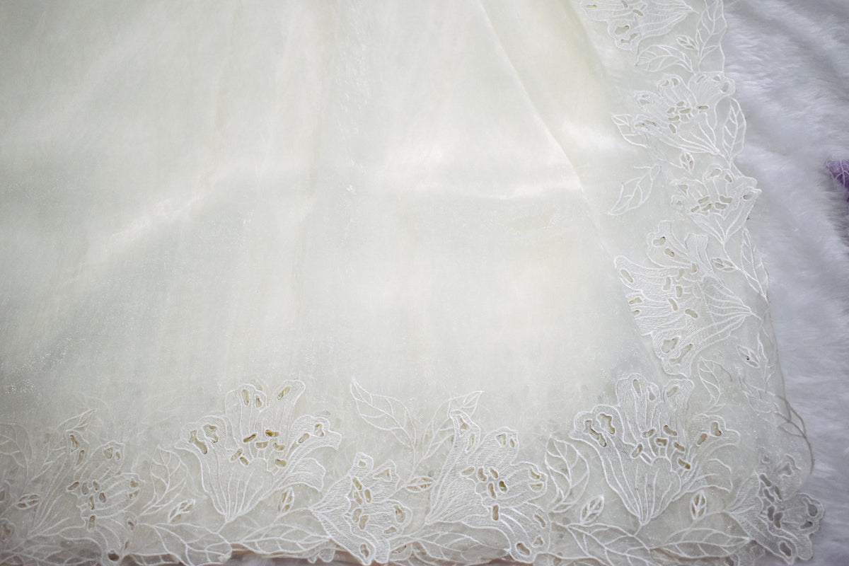 Creamish white Embrodiary Organza Saree
