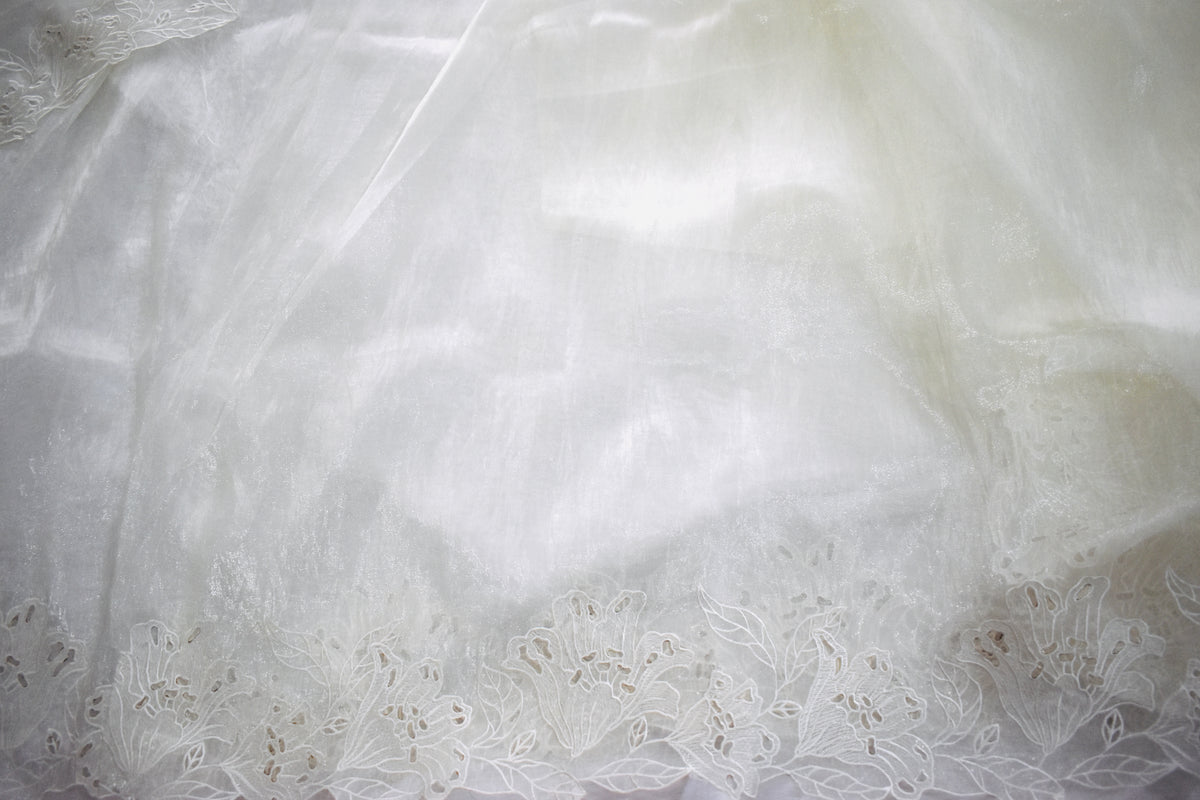 Creamish white Embrodiary Organza Saree