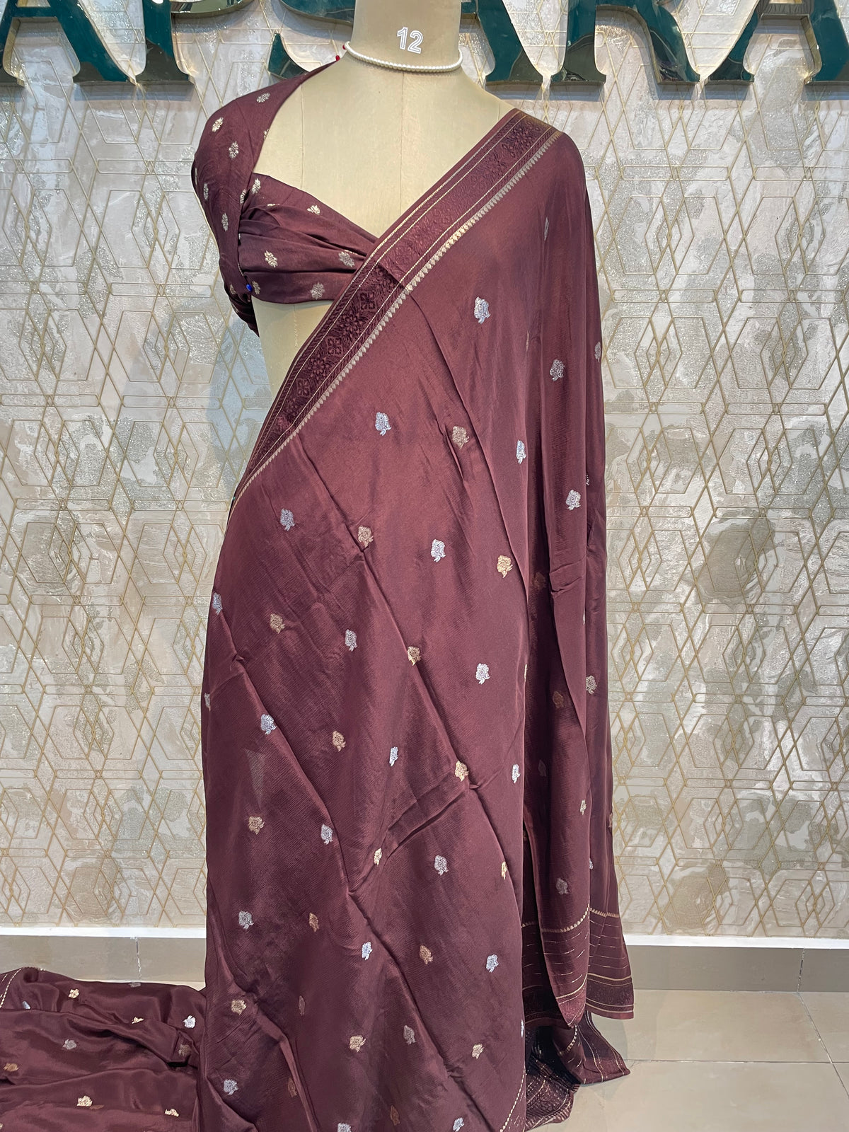 Dark Brown Chinnon Crepe Saree 44