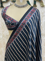 Navy Blue Satin Digital Print Saree 45
