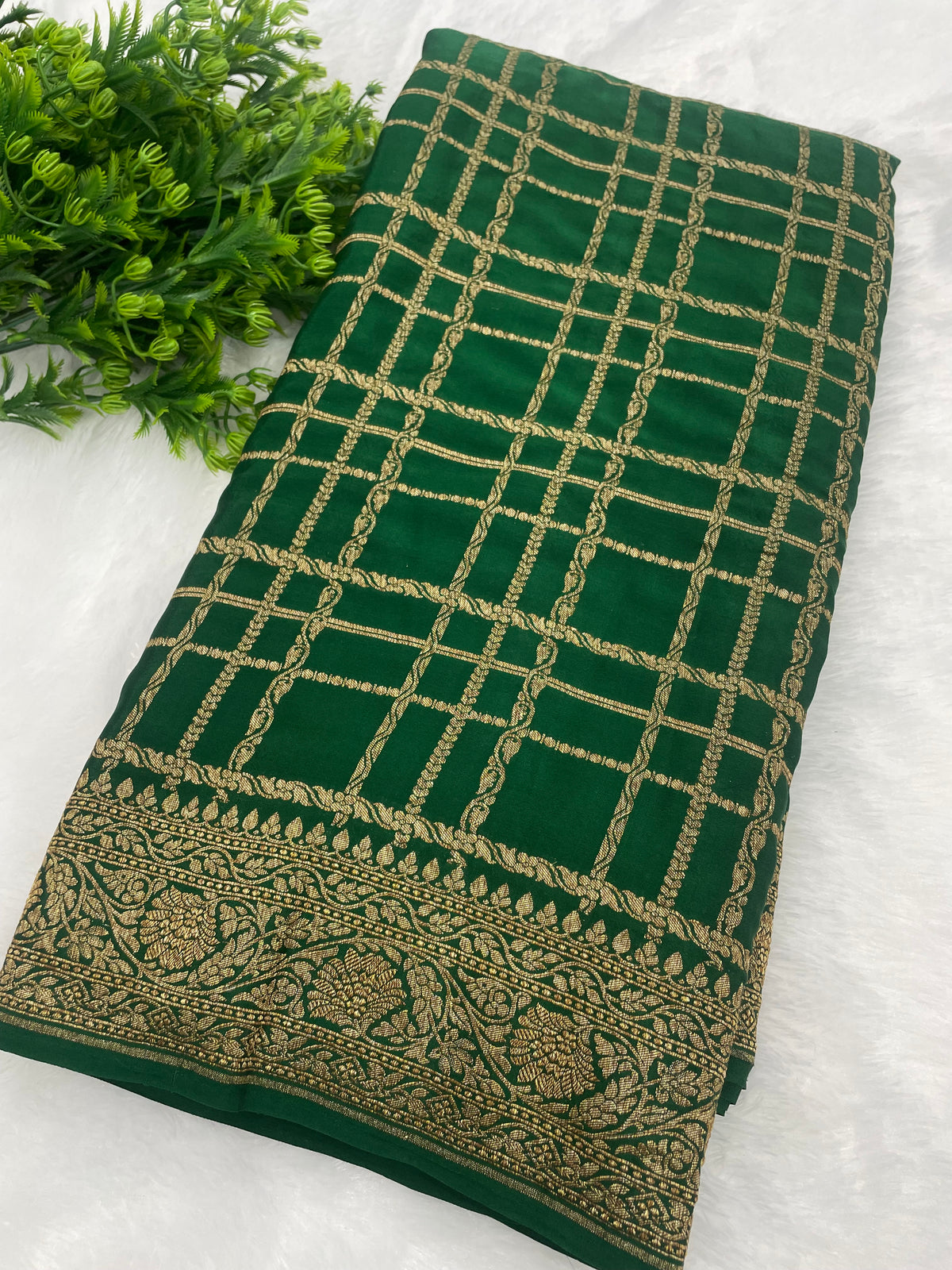 Green Pure Khadi Banarasi Crepe Saree self 06