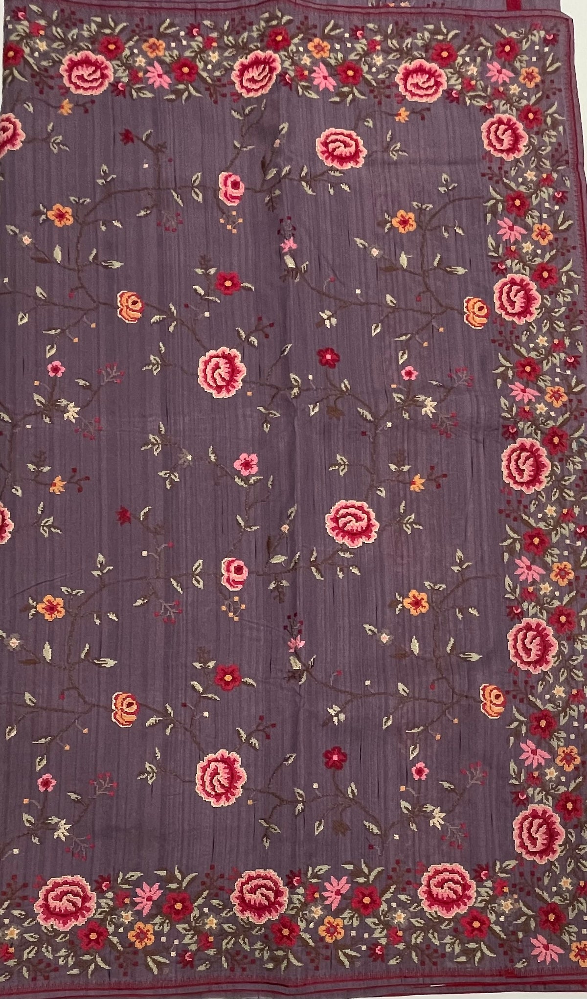 Purple Soft Tussur Petite Embroidery Saree 21