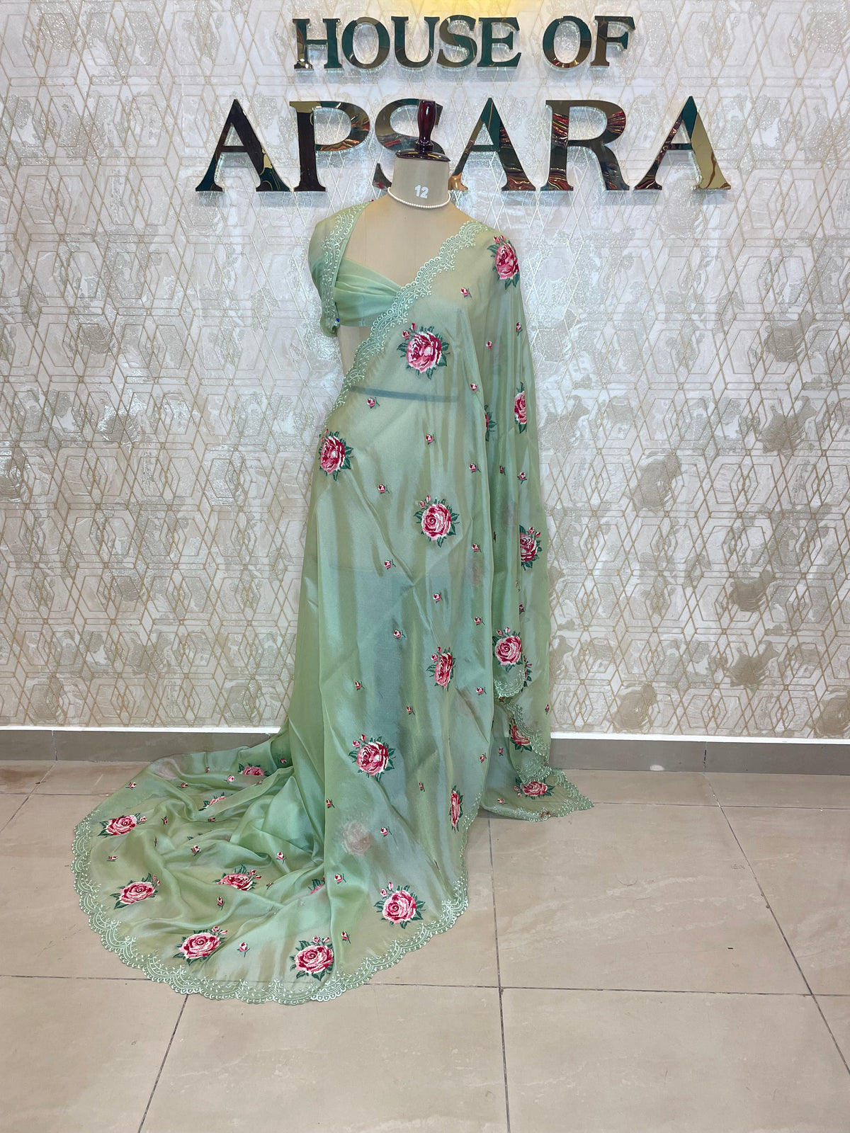 Pista Green Soft Organza CutWork With Embroidery Saree 40