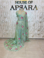 Pista Green Soft Organza CutWork With Embroidery Saree 40