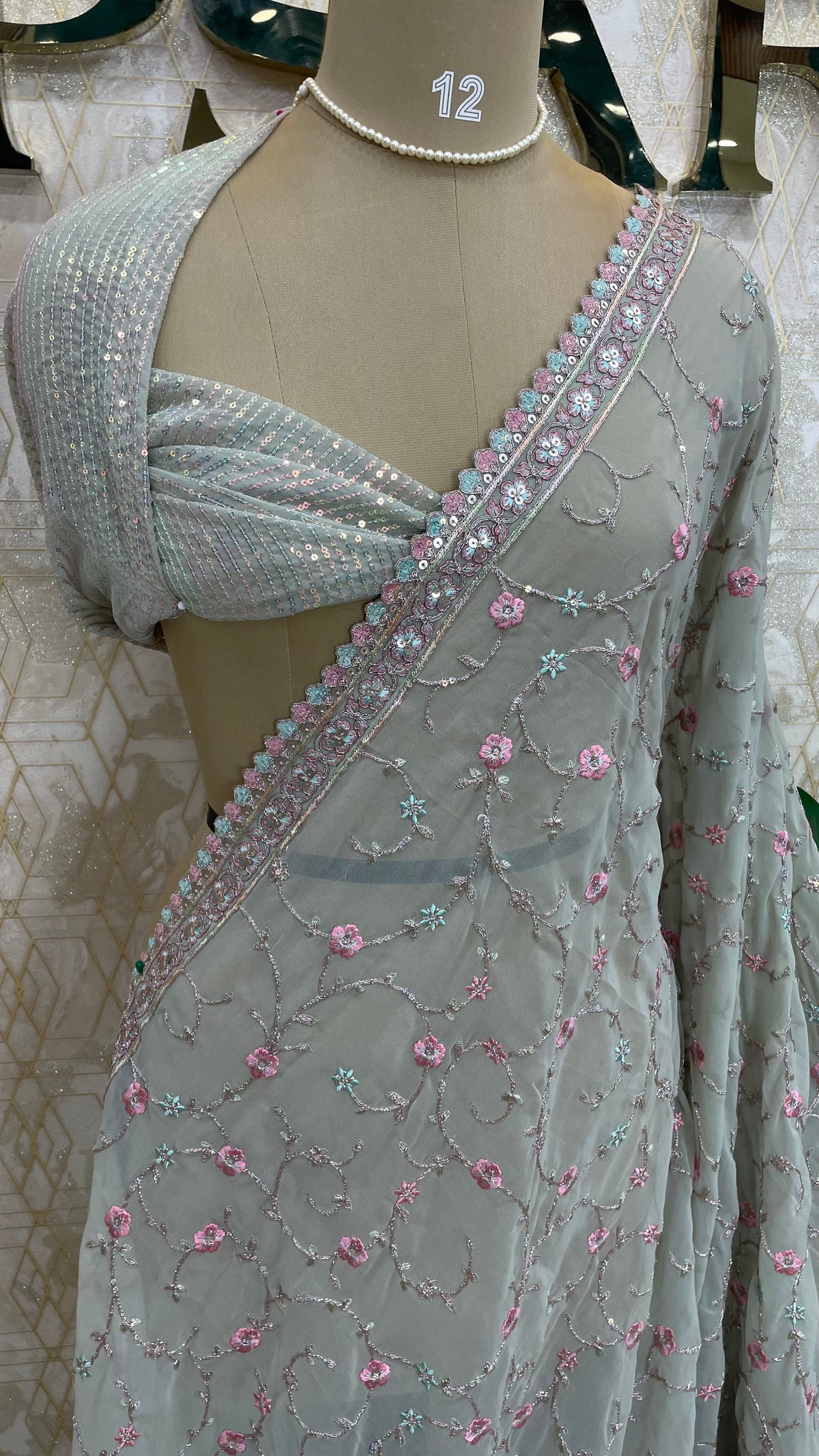 Sea Green Handwork Designer Partyware Saree 98