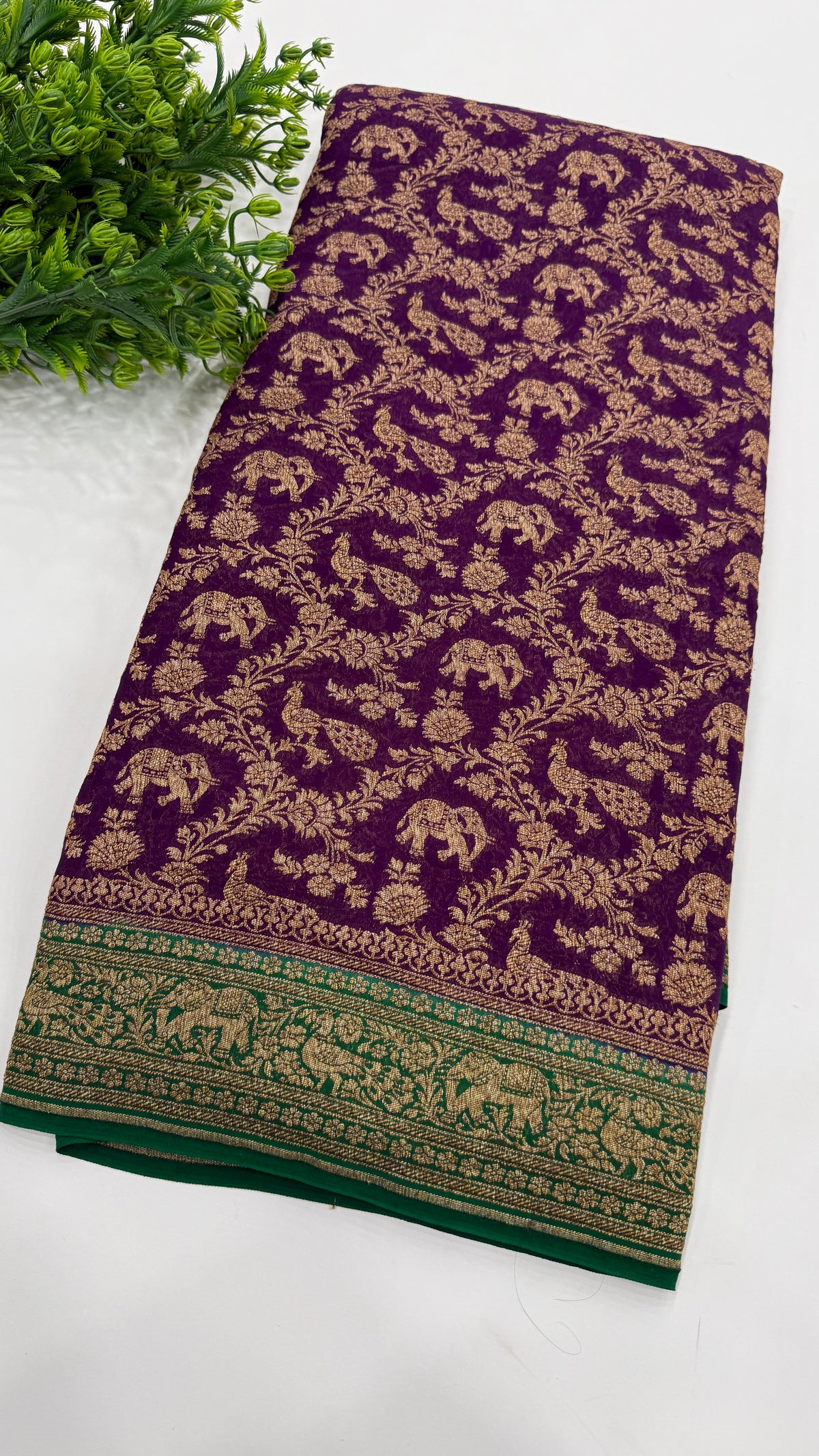 Wine n Green Pure Khadi Georgette Saree 04