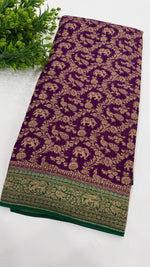 Wine n Green Pure Khadi Georgette Saree 04