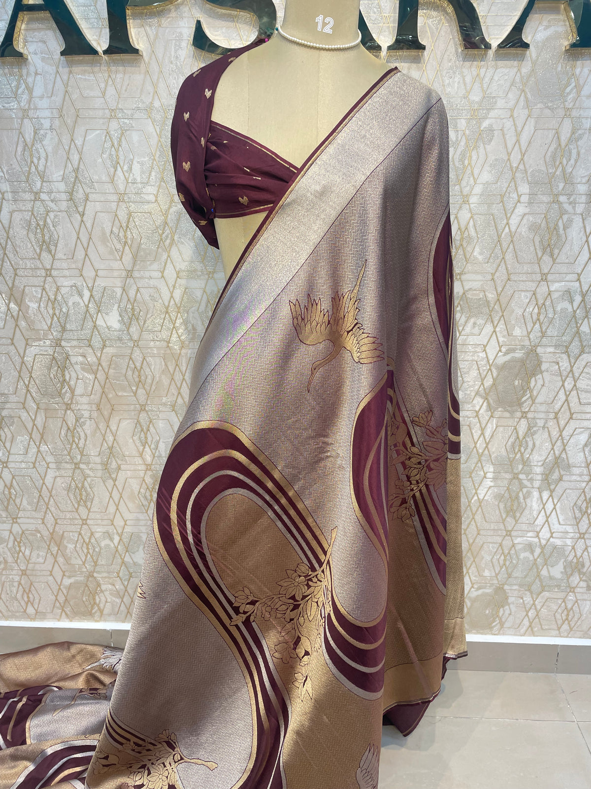 Wine Banarasi Soft Tissue Saree 30